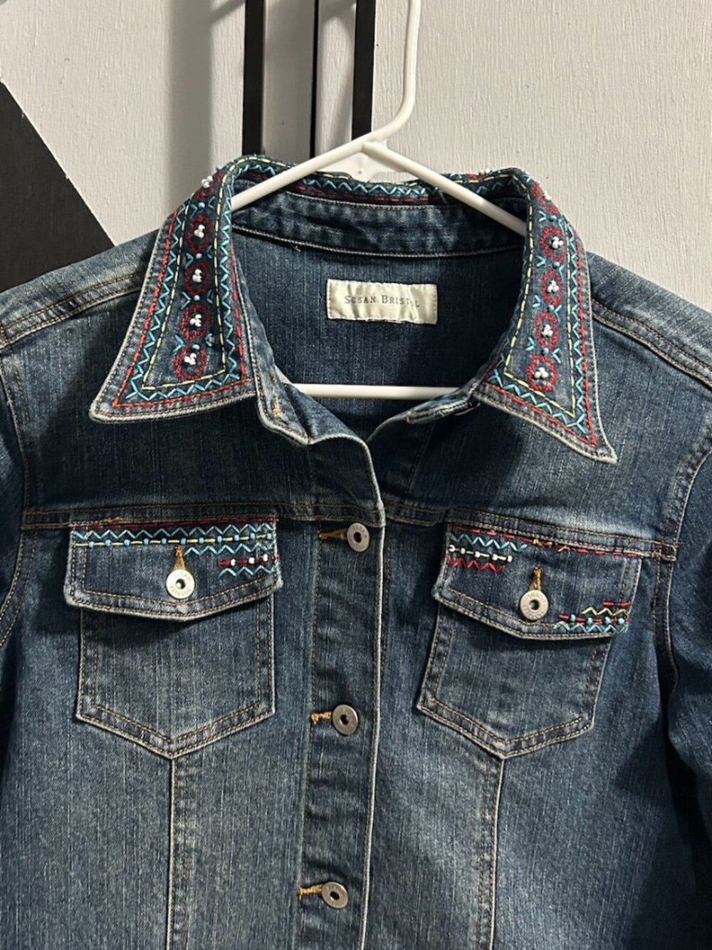 Susan Bristol Vintage Jean Jacket Southwestern Embroidery/Beadwork Women's M*